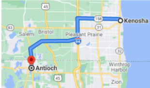 Distance from Rittenhouses home in Antioch, Illinois to Kenosha, Wisconsin, where the crime took place.