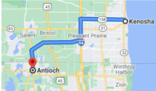 Distance from Rittenhouse's home in Antioch, Illinois to Kenosha, Wisconsin, where the crime took place.